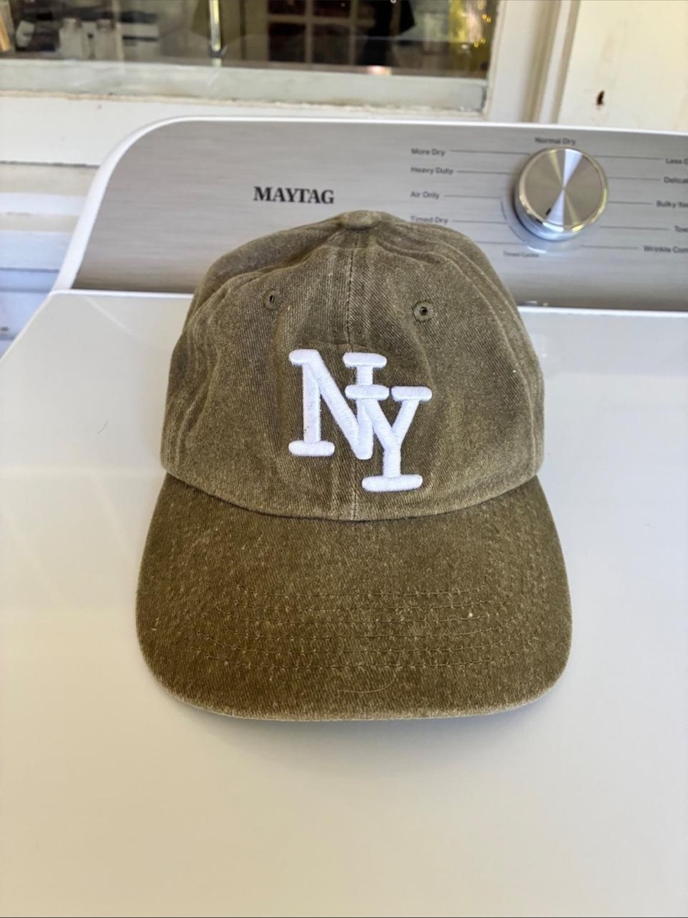 NY Embroidered Baseball Cap - Olive Green